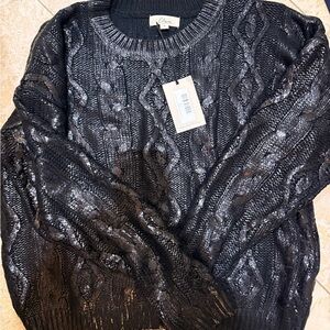 Elan Black Shimmer Cable Knit Sweater